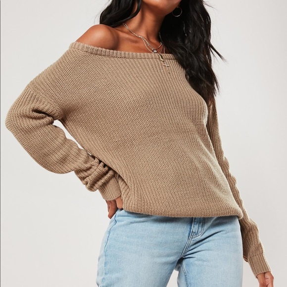 Missguided Sweaters - Missguided off the shoulder sweater in brown. Missguided Sweaters - Missguided off the shoulder sweater in brown.